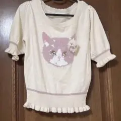 猫モチーフ 半袖ニット トップスのサムネイル