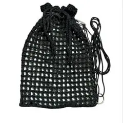 メッシュバック　ナップサック　コットン　ハンドメイド　斜めがけ　巾着　推し活　黒