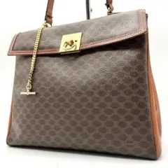 美品 セリーヌ ハンドバッグ ガンチーニ チェーン マカダム PVC ブラウン