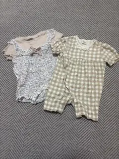 半袖ベビーロンパース 2点セット　70 まとめ売り 女の子　淡色