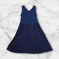 ミルクティー＊授乳服　ワンピース　バイカラー　膝丈　無地　ストレッチ　ネイビーのサムネイル