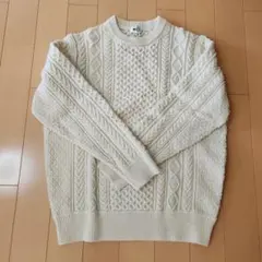 オフホワイト ケーブルニットセーター XL