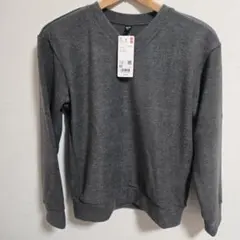 ユニクロ ソフトニットフリースVネックT グレー レディース