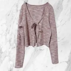 Dazy バイカラー クロップド丈ニットカーディガン M　羽織り 前結び ピンク