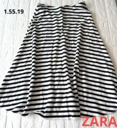 【ZARA 】Мサイズ　ボーダー フレアスカート　 裾断ち切り