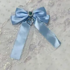 ヘアクリップ リボン 水色 ライトブルー ハート ビジュー 量産型 地雷系