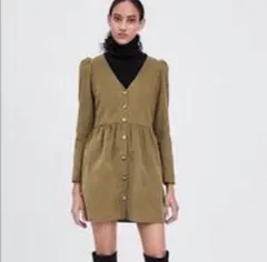 【美品】ZARA ザラ　コーデュロイ　Ｖネックワンピース　チュニック　S