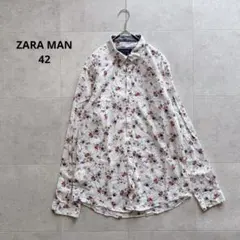ZARA MAN スリムフィット　ボタンダウンシャツ　長袖　総柄　白　【42】のサムネイル