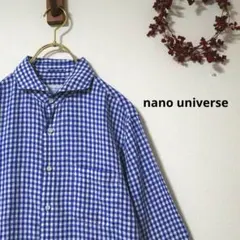 ナノユニバース【極美品】リネン100% カッタウェイシャツギンガムチェックM青白のサムネイル