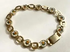 年代物 小さなmicroモザイク ホワイト 橙お花 vintageブレスレット
