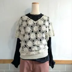 vintage■クロシェレース□ニット□未使用品□アイボリー