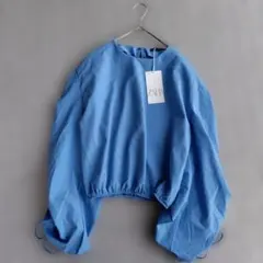 【完売品/新品】ZARA ドローストリング袖 ブラウス ブルー M クロップド丈