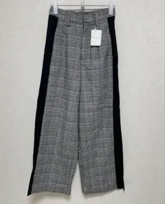 新品 MINE LAL ミネラル 異素材ドッキング チェック ワイドパンツ