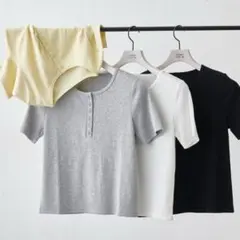 ヘンリーネックテレコハーフスリーブTシャツ　黒　グレー　2枚セットのサムネイル