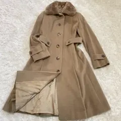 新品未使用　INED ラビットファー付き　アンゴラ　ロングコート　17号 INED イネド ステンカラーコート ファー襟脱着可 裏地付き 無地