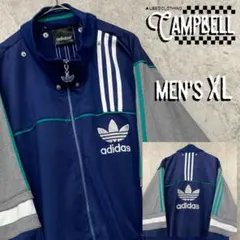 【レアXL☆EU輸入90s】アディダス 両面刺繍トラックジャケット ネイビー