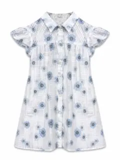 COLZA 花柄シアーブラウス 半袖 M 水色のサムネイル