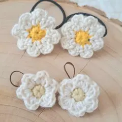 花ヘアゴム 4個セット♡ベビー キッズ ナチュラル 大小 かぎ針編み