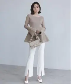 anuans アニュアンス フロントスリットパンツ ホワイト S