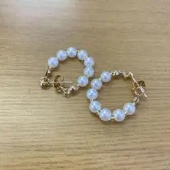 ゴールドパールビーズフープイヤリング