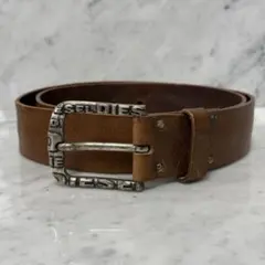 イタリア製 DIESEL ディーゼル レザーベルト 本革 ブラウン ロゴバックル