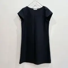 ロペピクニック【38】ウール混 ミニワンピース 紺 肩ボタン 裏地付