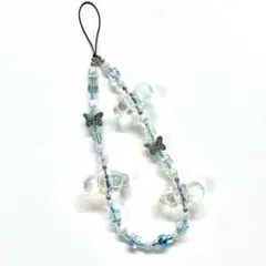 ビーズストラップ 雲 蝶 オーロラ クリスタル スクエア