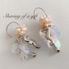淡水パールとタツノオトシゴさんの2wayピアス
