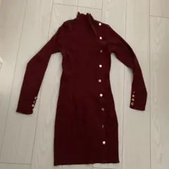 バーガンディ ニット ロングワンピース