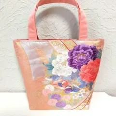 帯リメイクバッグ 熨斗目寿花鳥文