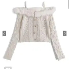 ファーオフショルダーケーブル編みニットトップス[gn549]