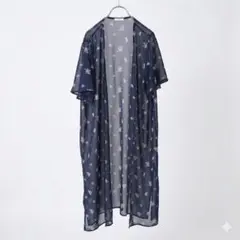 COLZA カーディガン L ネイビー 花柄 シアー 半袖 ロング