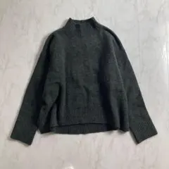 美品　ユニクロ　スフレヤーン モックネックセーター　長袖　ダークグレー　Ｓ