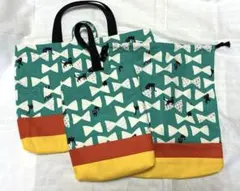 入園入学バッグ・上履き入れ・体操服入れ3点セット/黒猫リボン水玉