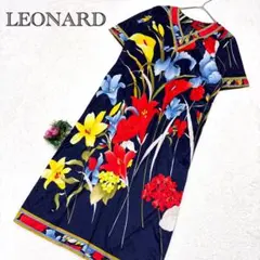 50 レオナール ロング ワンピース 花柄 トリム コットン ホワイト M