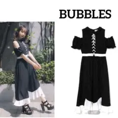 ♡美品♡BUBBLES ドットレースアップオフショルダーロングワンピースのサムネイル