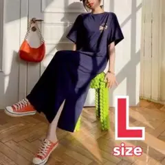 売り尽くしセール　新品　Tシャツワンピース　ネイビー　L 半袖　ロング Tシャツ