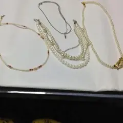 パールビーズネックレス3点セット＋チェーン