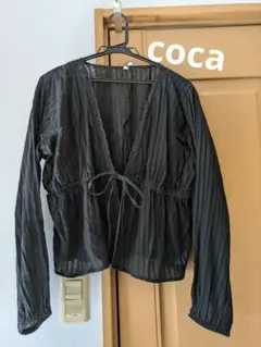 「新品」coca　シアー素材 フロントリボン カーディガン ブラック Lのサムネイル