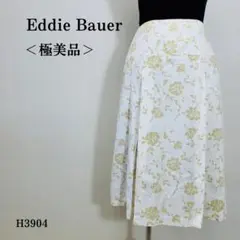 【極美品】エディーバウアー ひざ丈フレアスカート 花柄 ホワイト×ベージュ