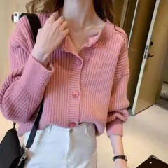 秋冬レディース長袖無地ニットボタンカーディガンセーター