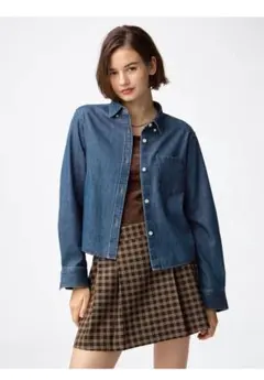 新品　GU デニムショートシャツ 　ブルー　 Mサイズ