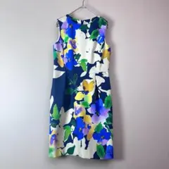 美品グレースコンチネンタル/花柄ひざ上丈ワンピ/ブルー系フラワー/ドレス