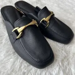 ビットローファー ミュール 22.5cm ブラック ゴールド金具 レディース