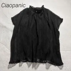 チャオパニック/シフォン/ドット/ブラウス/フリルネック/半袖/ブラック/Fのサムネイル