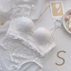 031ホワイトS　ノンワイヤー　ブラジャーショーツセット　盛りブラ　楽ブラ　脇高