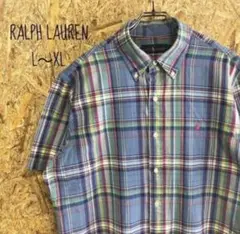 90s☆刺繍ロゴ　ラルフローレン 半袖シャツ BDシャツ チェック柄 　XL