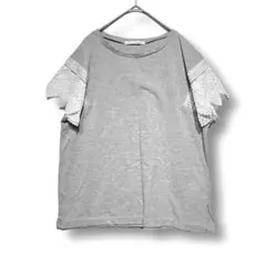 イーハイフンワールドギャラリー　レース袖Tシャツ　グレー系　サイドスリット（F）