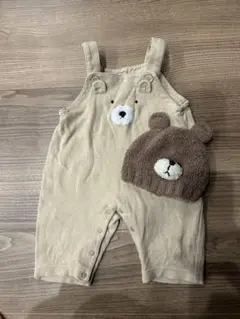 セット　くま　ベージュ クマ刺繍ロンパースと帽子セット