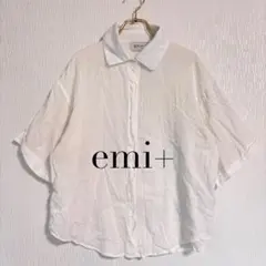 emi+ エミプラス ホワイト 半袖 ロールアップ リネン シャツ トップス